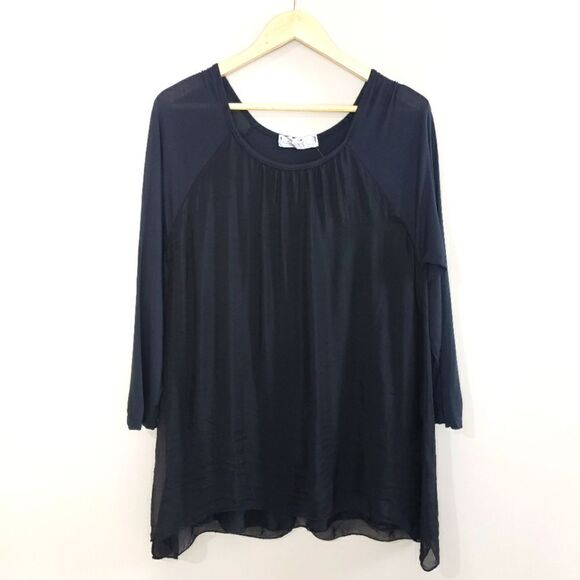 🦋3/$20 AMO Large Black Long Sleeve Scoop Neck Layered Ruffles Blouse Top - Picture 1 of 14